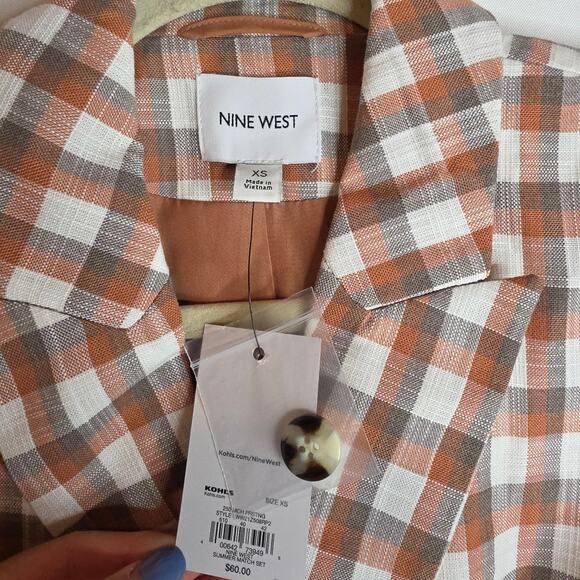 Nine West XS NWT Brown Beige plaids Double Breasted blazer jacket. Work Office - Picture 3 of 13